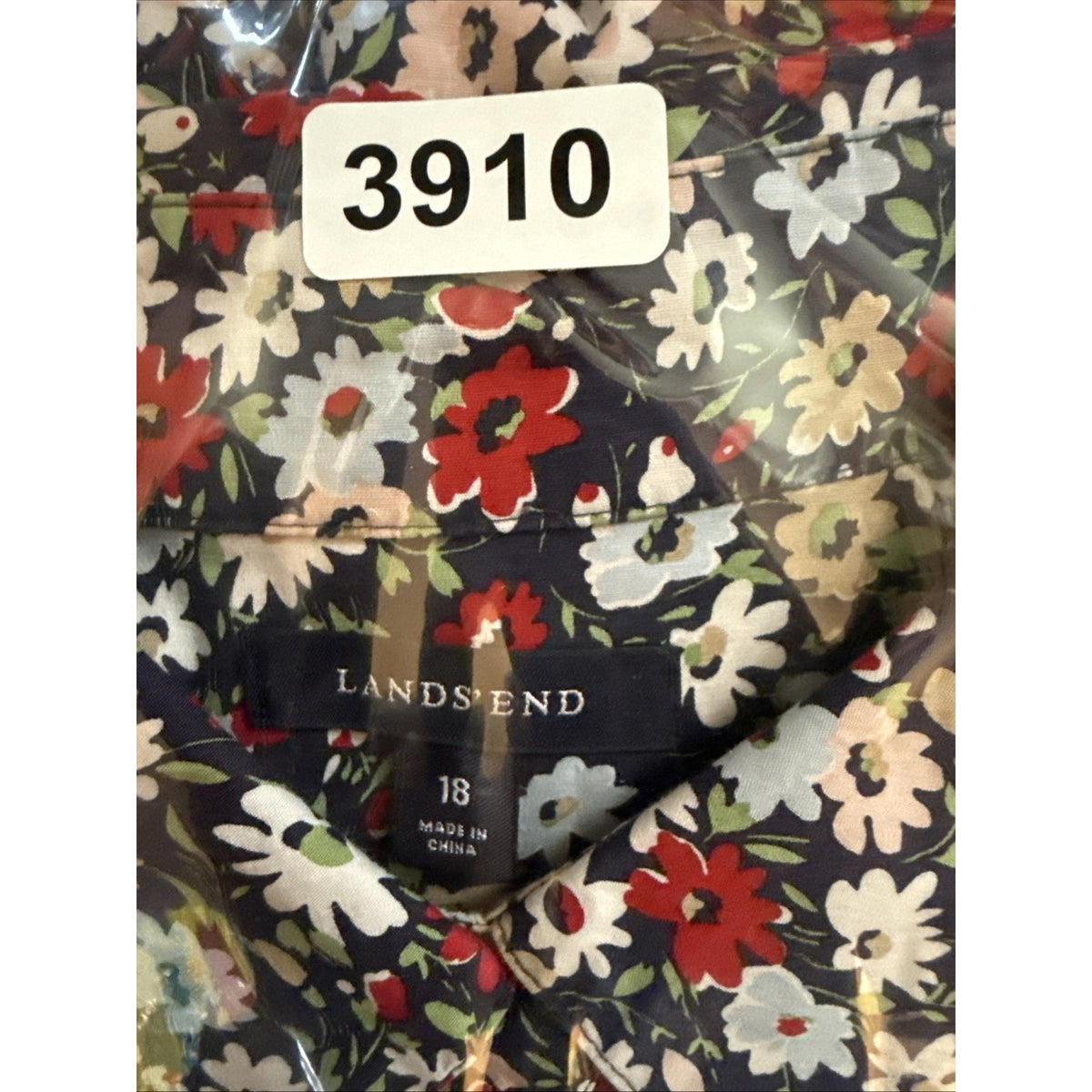 Lands’ End Womens 18 Floral Shirt Dress Midi Pullover Cotton Blend 3/4 Sleeve