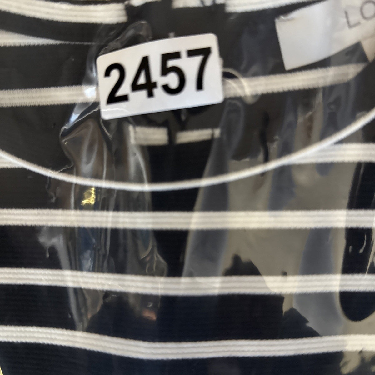 LOFT Black White Stripe Knit Shift Dress Size S 3/4 Sleeve Stretch Classic