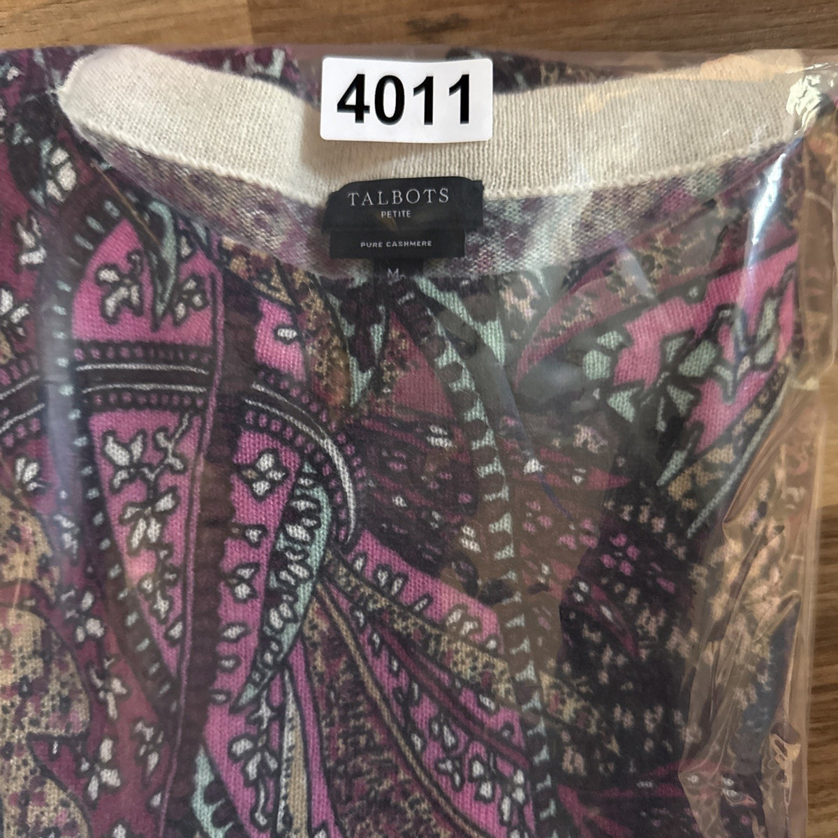 Talbots Petite 100% Cashmere Knit Paisley Crew Neck 3/4 Sleeve Pullover