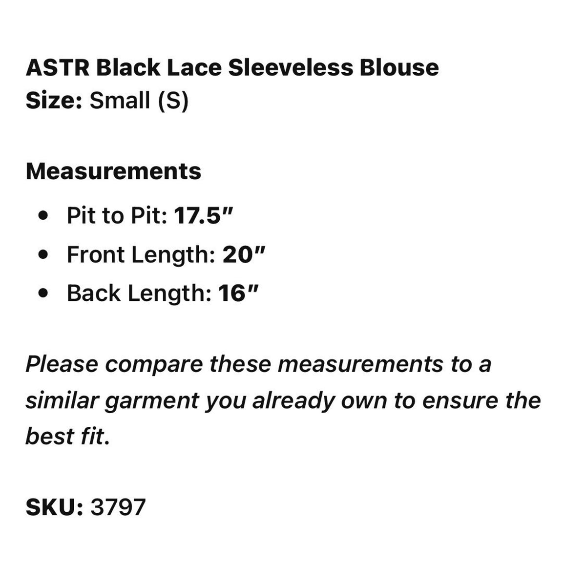 ASTR Black Lace Sleeveless Blouse Sheer Overlay Floral Lace Keyhole Back Size S
