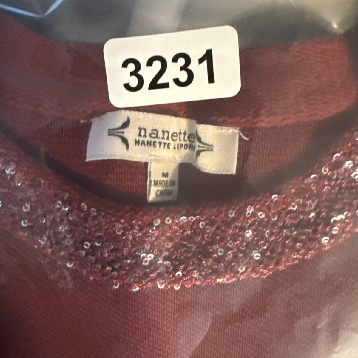 Nanette Lepore Ruby Wine Sequin Trim Short Sleeve Sweater Women Sz Medium