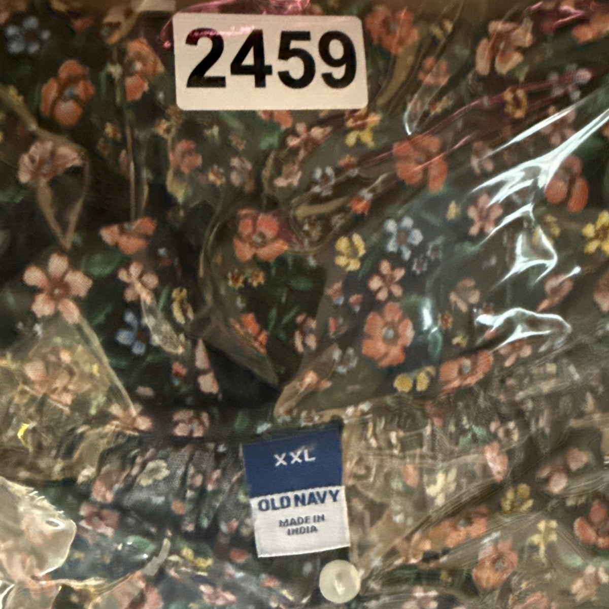 Old Navy XXL Floral Boho Peasant Blouse Black Pink Lace Detail Long Sleeve