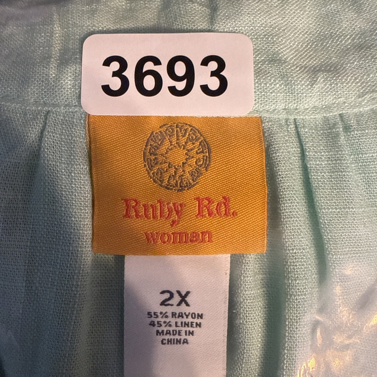 Ruby Rd. Pullover Tunic Top 2X Green Linen Blend Minimalist Roll Tab Sleeves