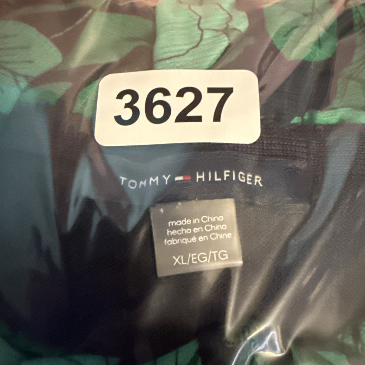 Tommy Hilfiger XL Tie Neck Sweater Green Floral Sleeve V Neck Mixed Media Top