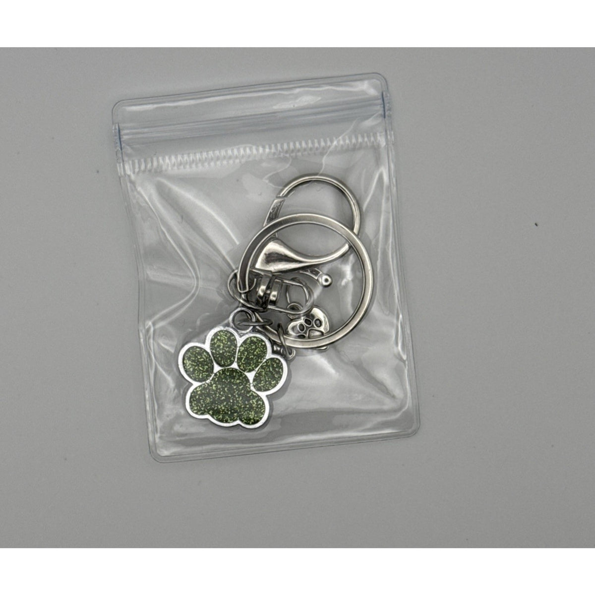 Emerald Forest Paw Dog Keychain Purse Charm Glitter Paw Print Bone Gift