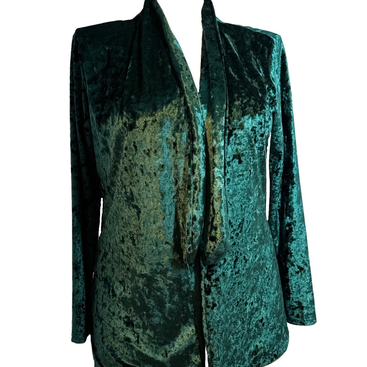 Women’s XL Emerald Green Crushed Velvet Open Front Longline Cardigan Jacket