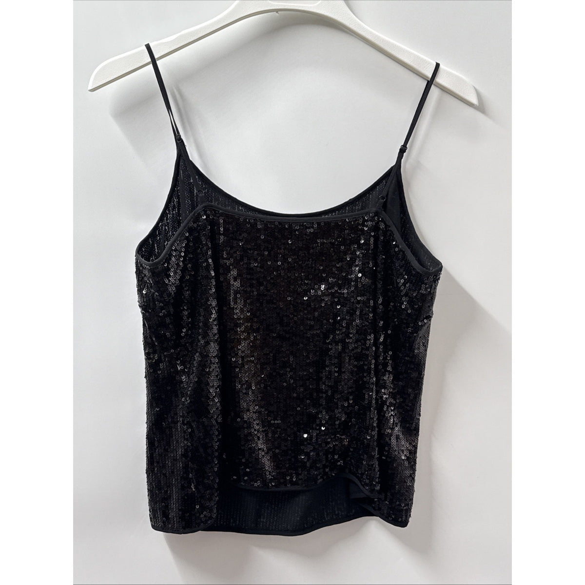Talbots Petites Tank Top Womens Size 12P Black Sequined Spaghetti Strap Lined
