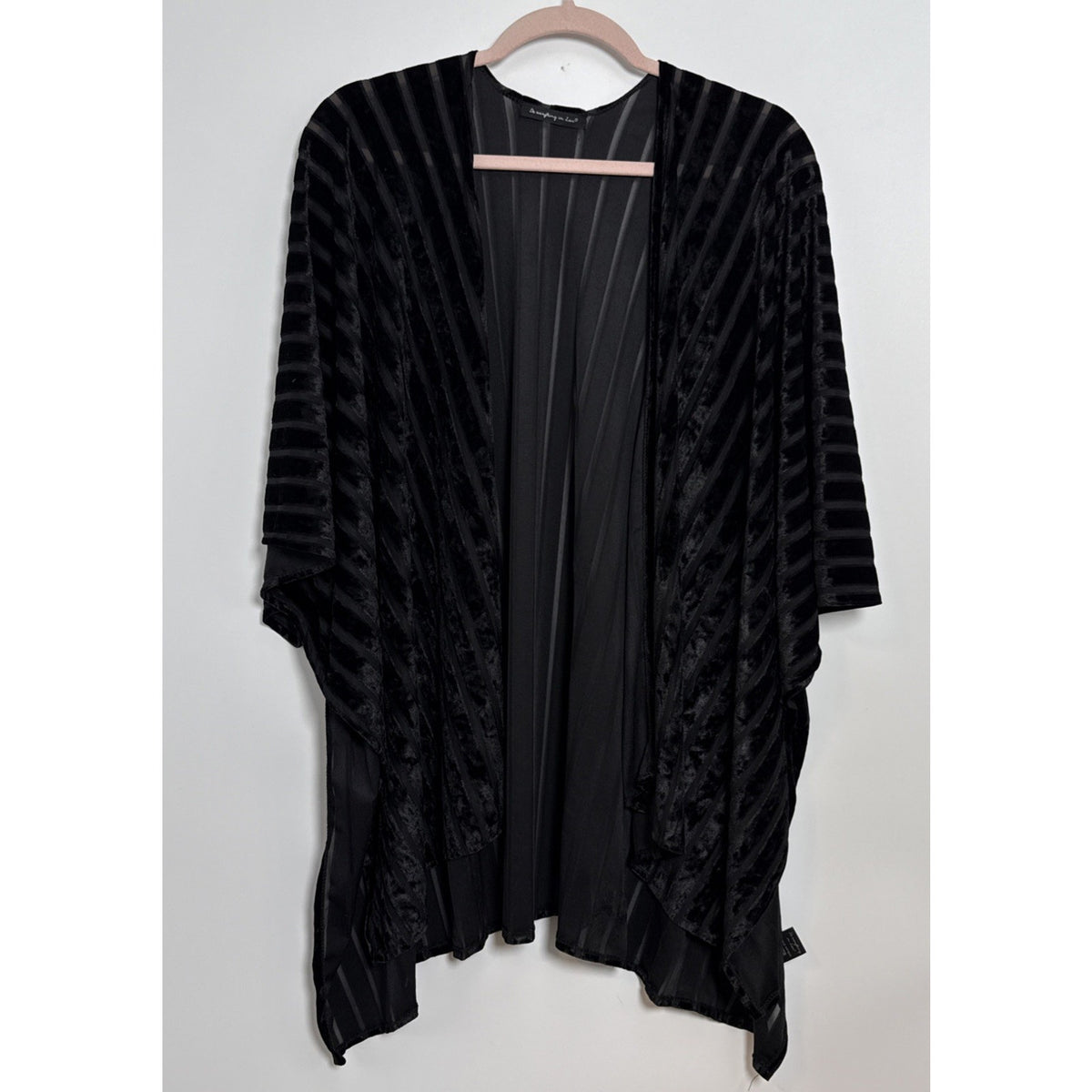 Do Everything in Love Kimono Women OS Black Striped Velvet Burnout Boho Witchy