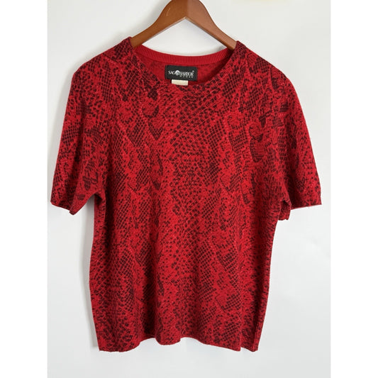 Sag Harbor Woman Red Snakeskin Print Short Sleeve Knit Top Size XL