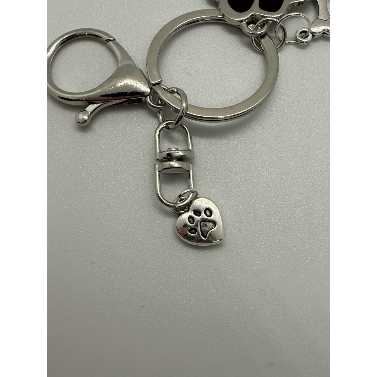 Dog Lover Purse Charm Keychain Paw Print Bone I Love My Dog Silver Tone