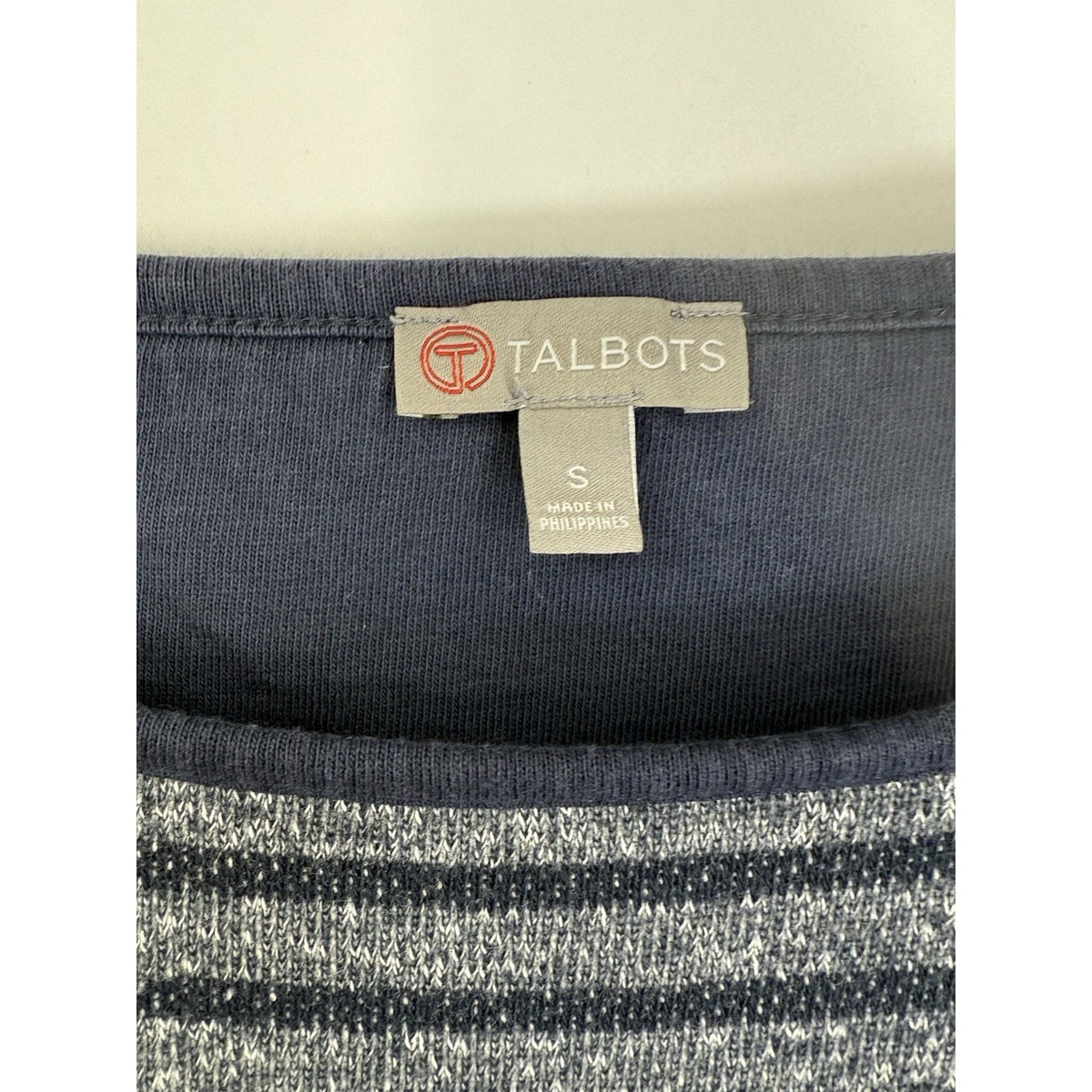 Talbots Striped Knit Dress Navy Gray Long Sleeve Stretch Casual Tunic Women’s S