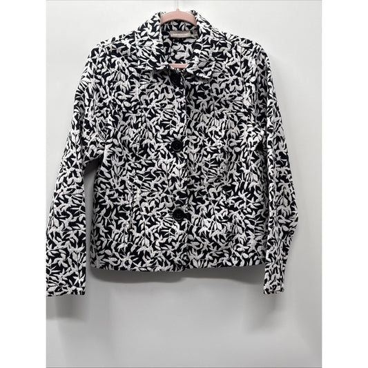 Croft & Barrow Jacket Women’s Size Medium Black & White 3 Button Blazer Floral