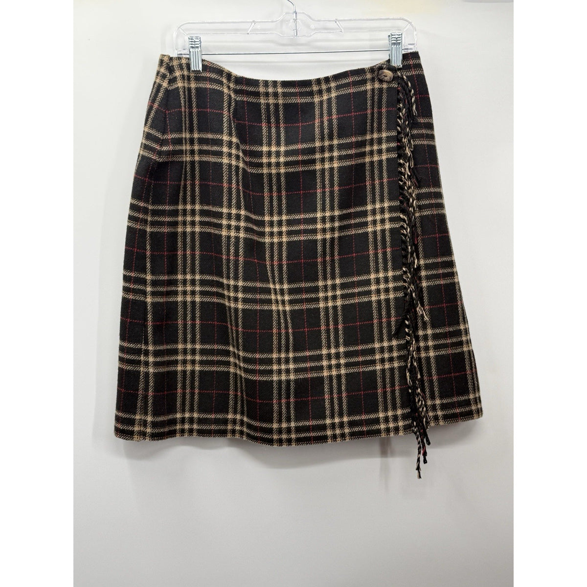 Sag Harbor Petite Plaid Wrap Skirt Wool Blend Fringe Size 14 Classic