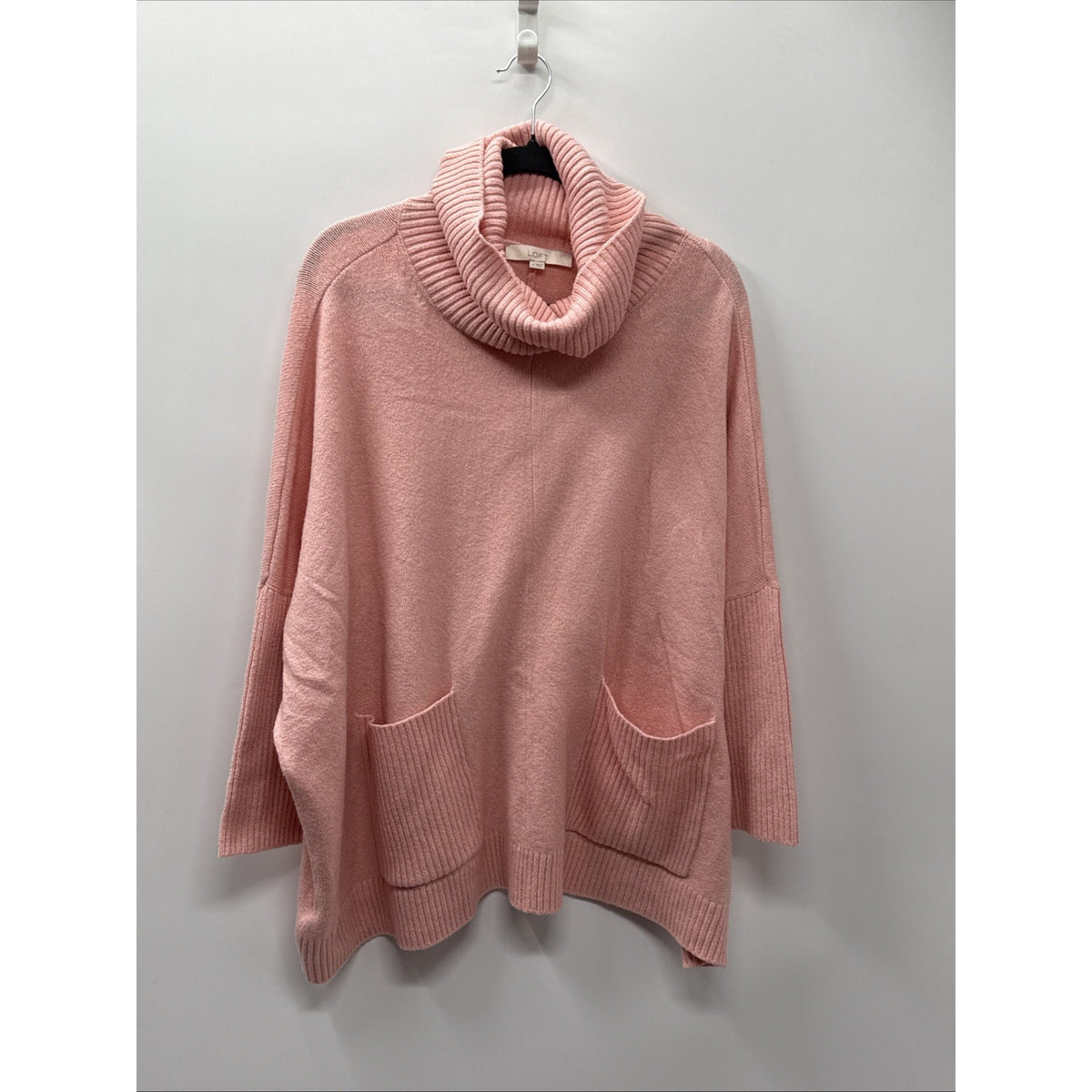 NWT LOFT Women XL Pink Turtleneck Sweater Oversized Dolman Batwing Cotton Knit