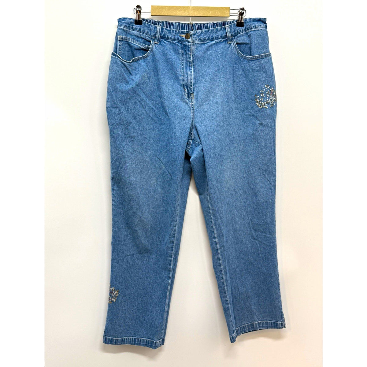 Quacker Factory Jeans Women’s 1X Rhinestone Studded Stretch Denim Straight Leg