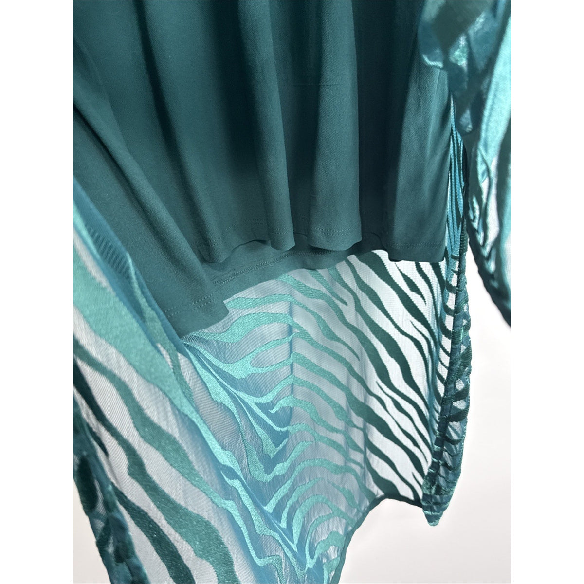 Alfani Teal Burnout Zebra Print Layered Tunic Top L Boho Artsy Mesh