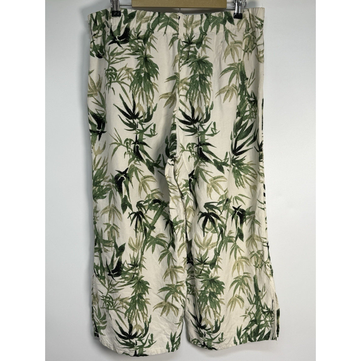 J. Jill Linen Rayon Bamboo Print Women’s Cropped Pants Side Slit L Petite