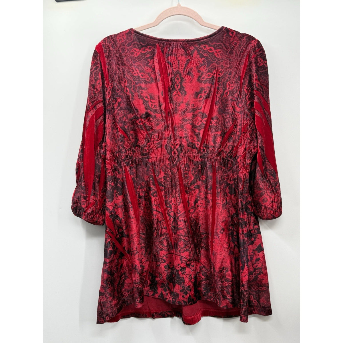 APT 9 Women 1X Red Black Velvet Burnout Top Boho Gothic Flowy Blouse
