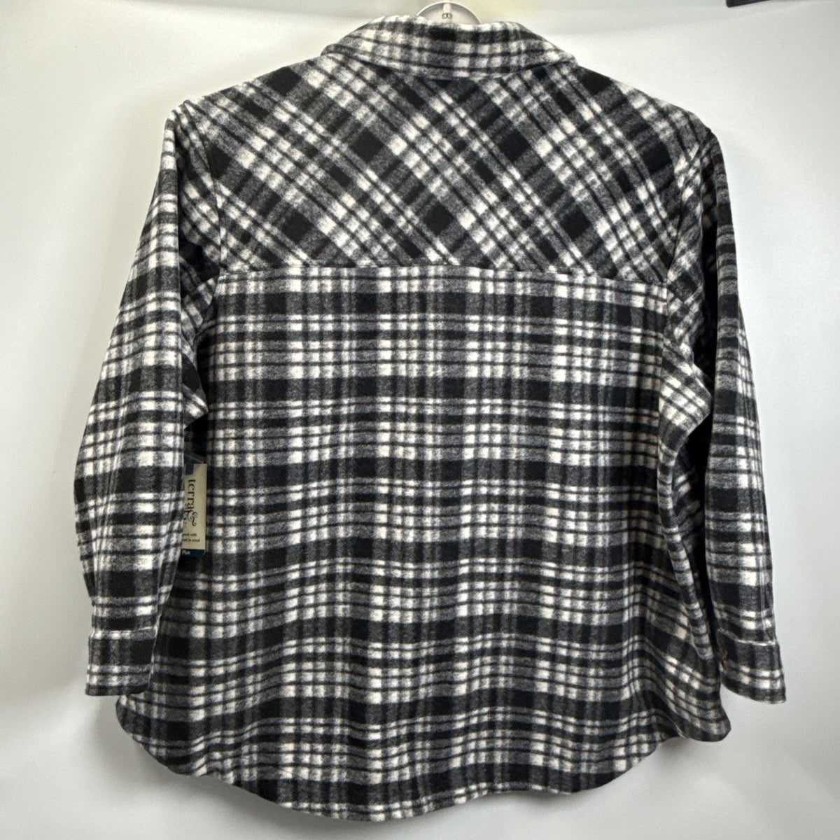 Terra & Sky Womens Plaid Button Down Shacket Plus Sz 3X (24W-26W) Black & White