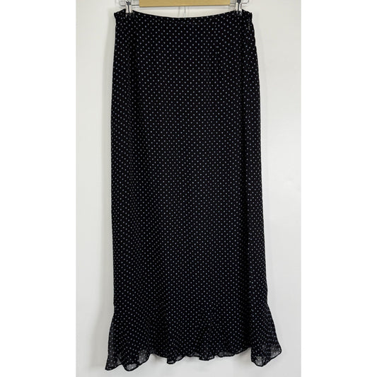 Harold’s Black Polka Dot Midi Skirt Women’s Size 14 Rayon Side Zip Lined
