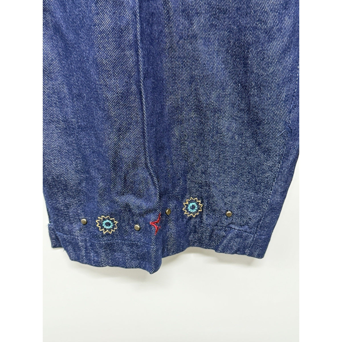 Erin London Capri Pants Large Blue Silk Blend Zip Fly Embroidered Hem