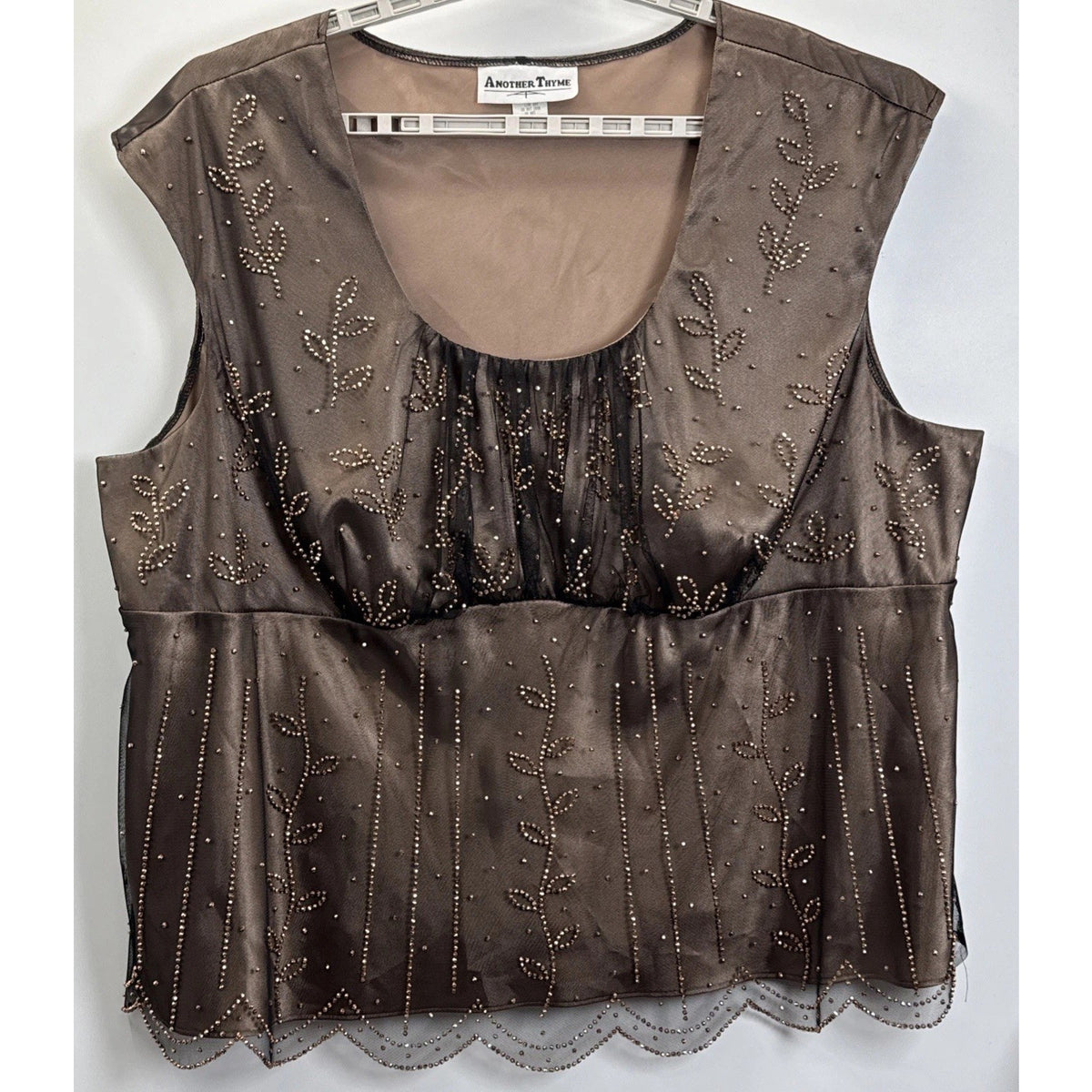Another Thyme 5X Brown Beaded Mesh Babydoll Tank Top Y2K Evening Party Plus Size