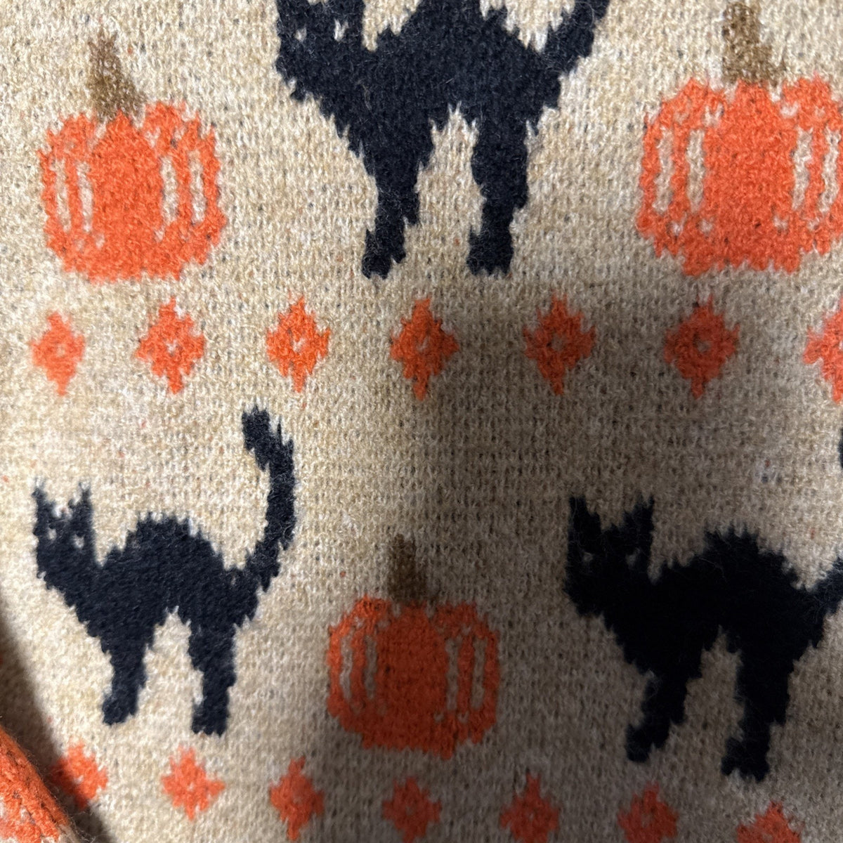 Vince Camuto Women's M Tan Knit Crew Neck Long Sleeve Halloween Cat Pumpkin NWT