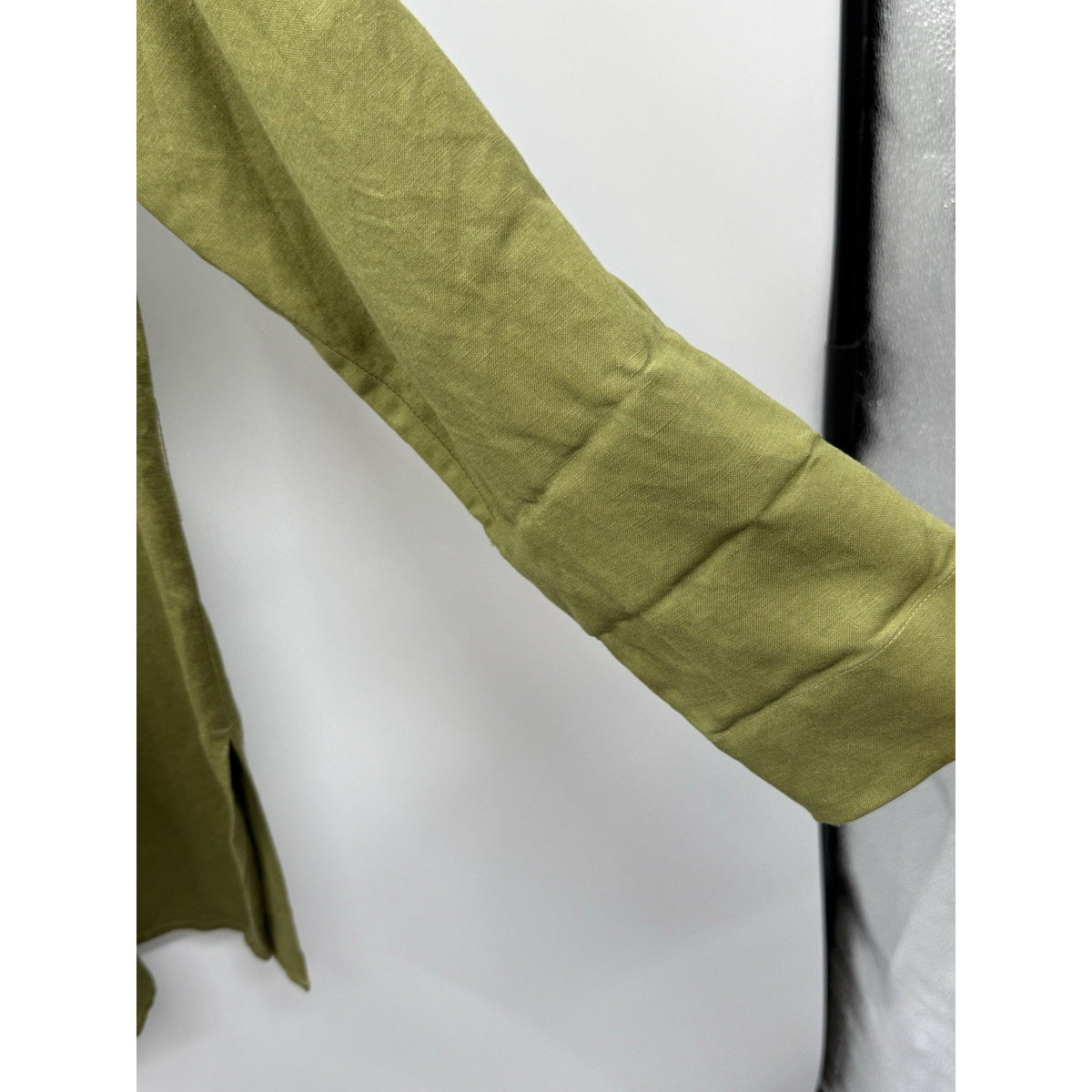 Crazy Horse Collection L Olive Green Button Front Roll Tab Blouse Tunic Pockets