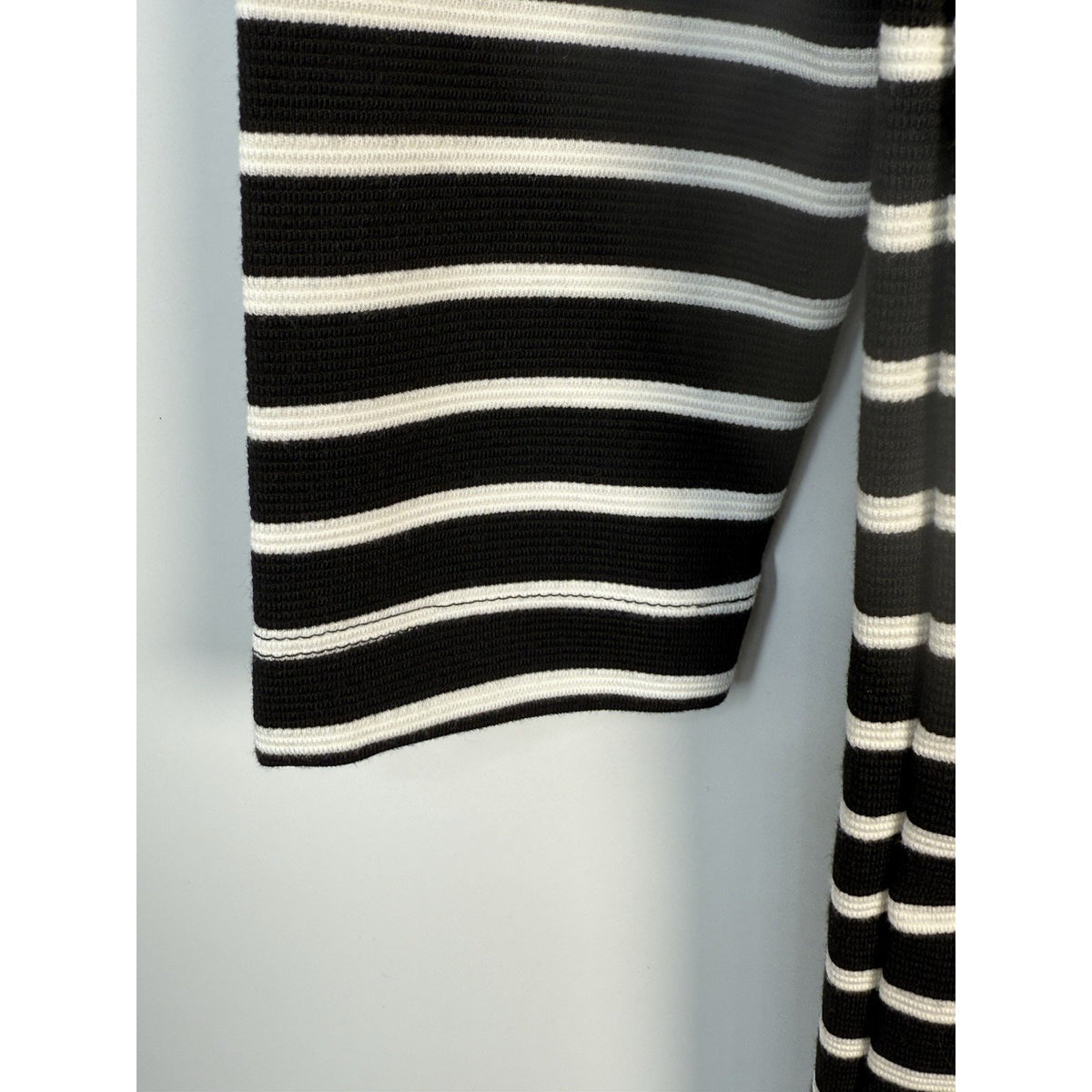 LOFT Black White Stripe Knit Shift Dress Size S 3/4 Sleeve Stretch Classic