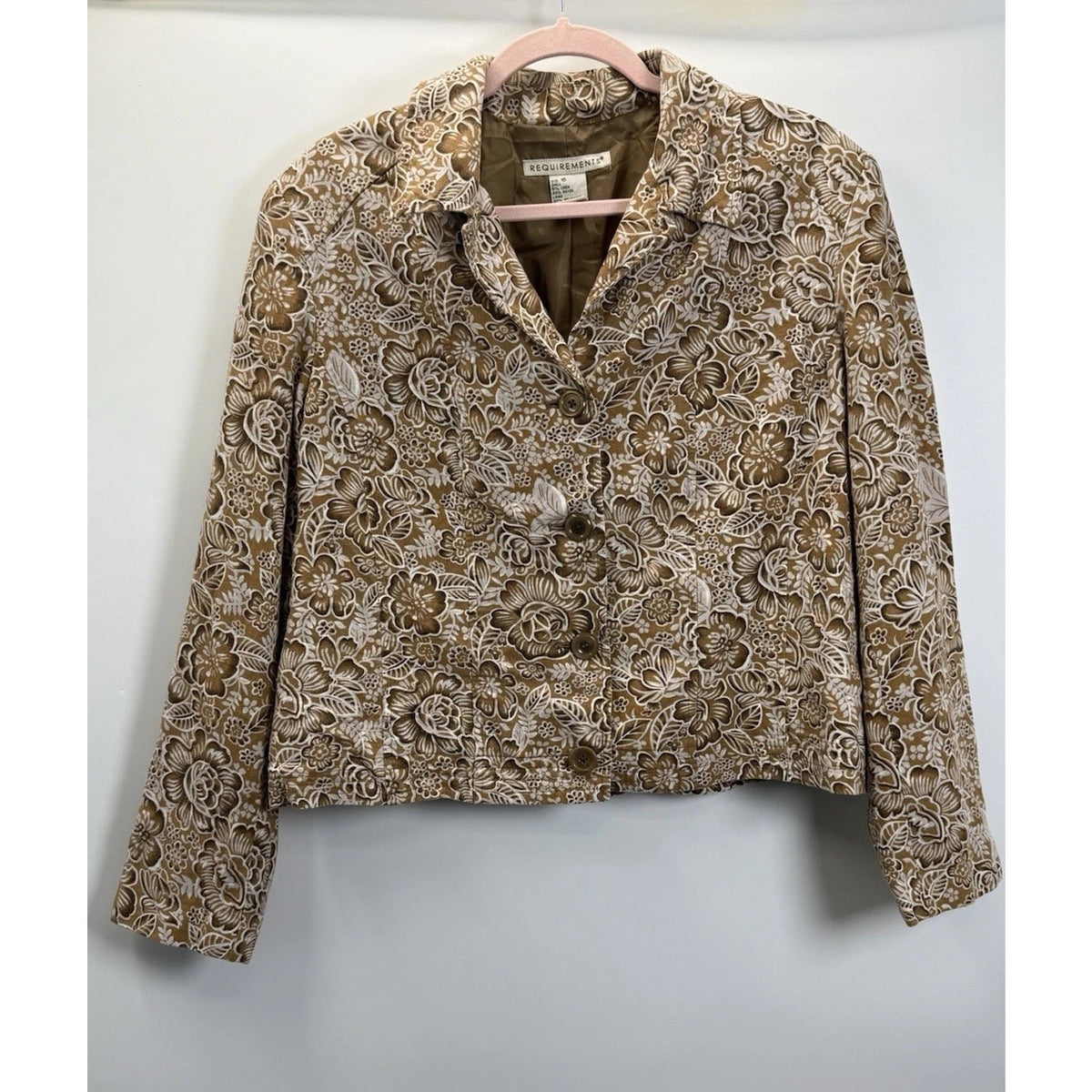 Requirements Womens Size 16 Brown Floral Linen Blend Blazer Jacket Boho Country