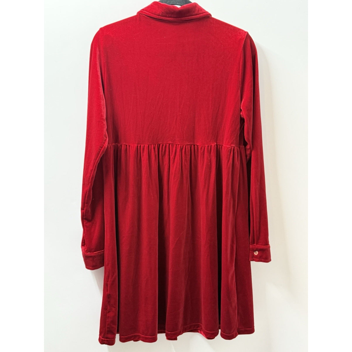 Womens Red Velvet Babydoll Dress M Button Front Long Sleeve Holiday Whimsigoth