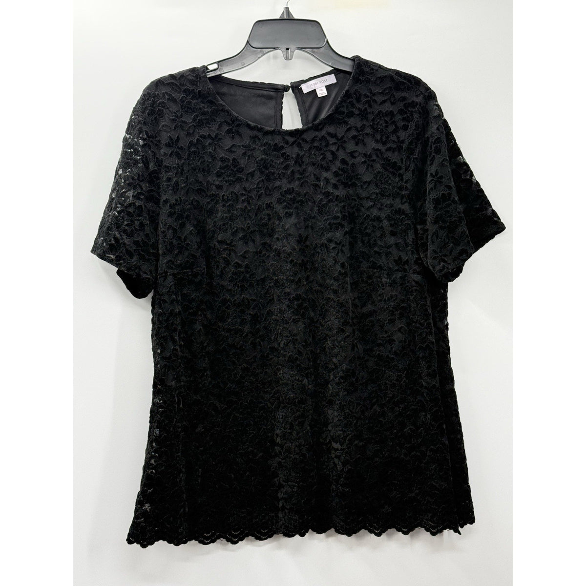 Teddi Rose Velvet Lace Top Womens XXL Black Burnout Short Sleeve Blouse