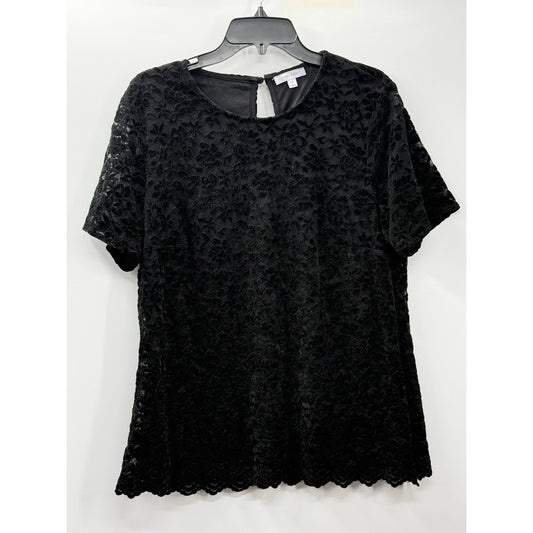 Teddi Rose Velvet Lace Top Womens XXL Black Burnout Short Sleeve Blouse