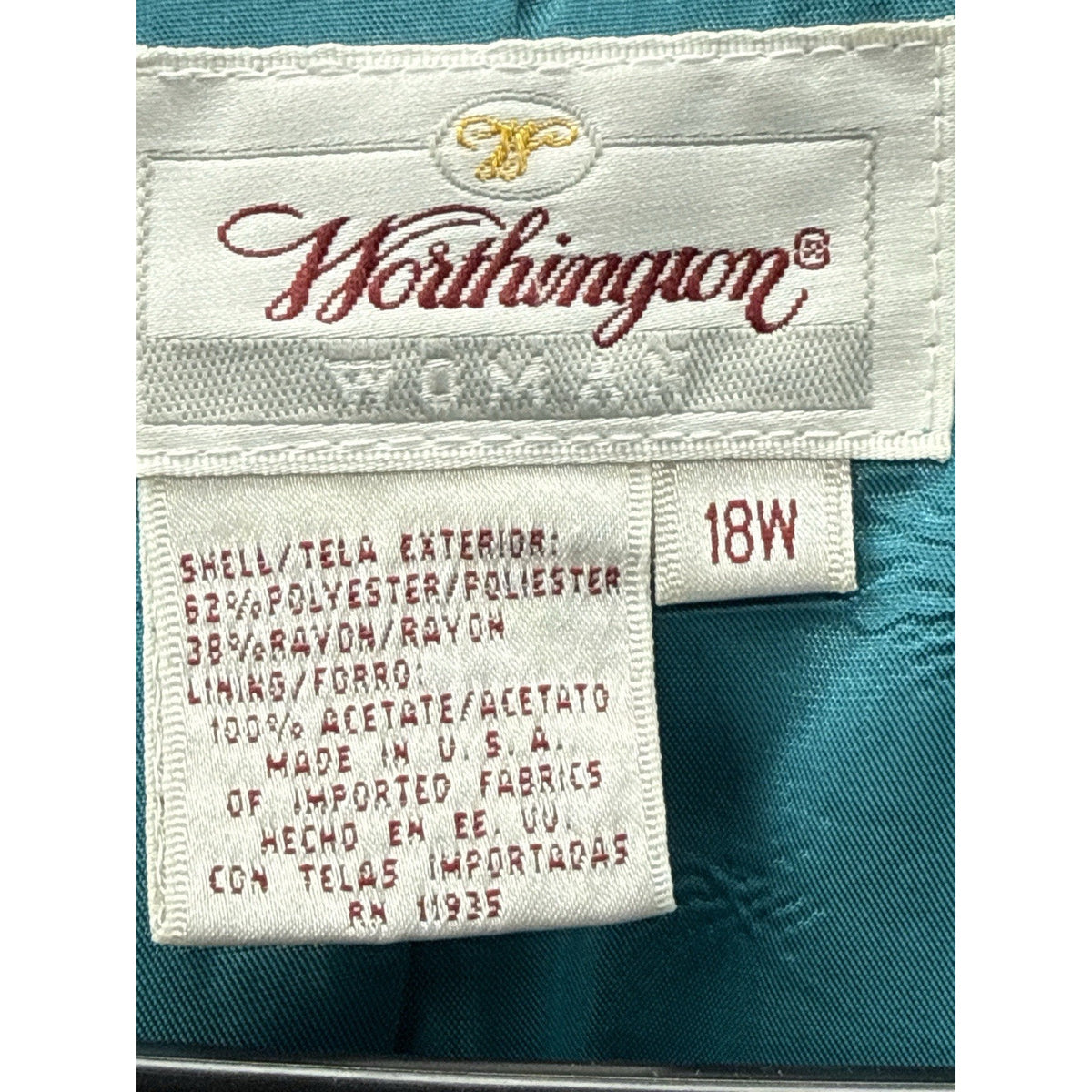 Vintage Worthington Teal Blazer Jacket 18W Gold Button Career Preppy Office 90s