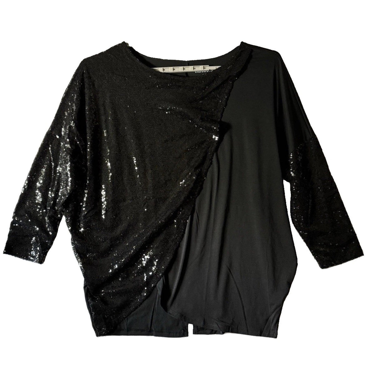 Roaman’s 18/20 L Black Sequin Colorblock Tunic Top Plus Size Party Evening