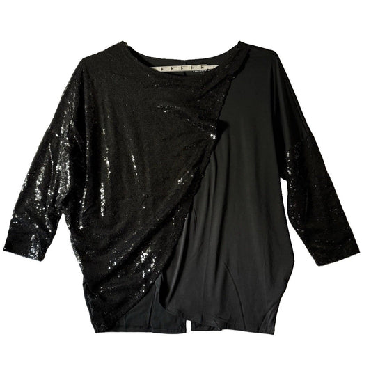 Roaman’s 18/20 L Black Sequin Colorblock Tunic Top Plus Size Party Evening