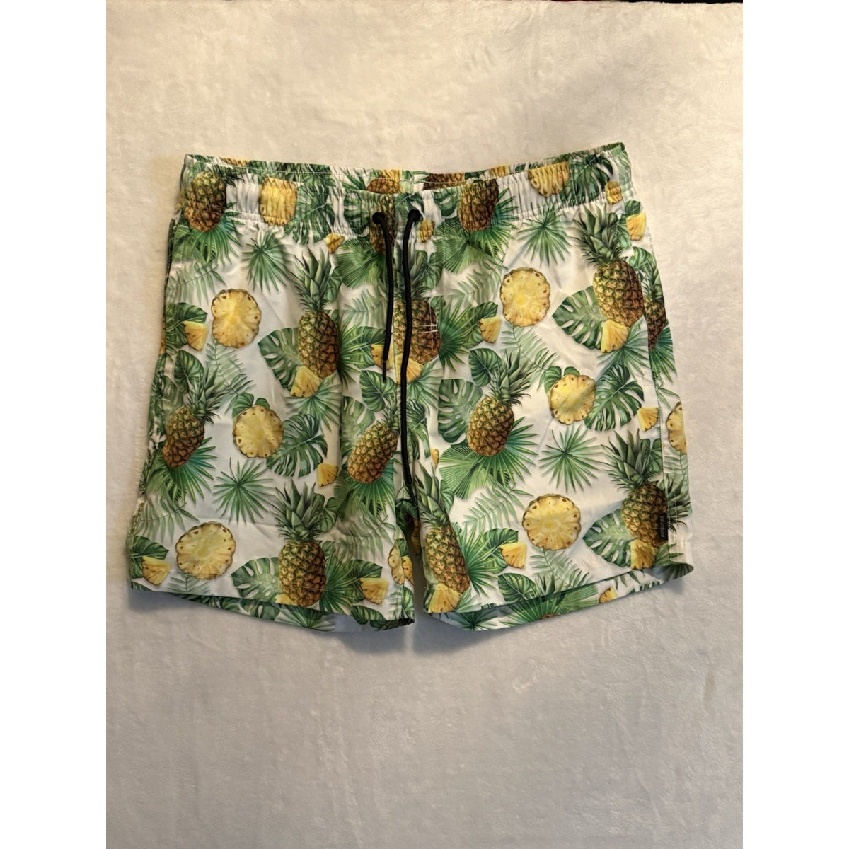 Ring of Fire Men's Pineapple Print Swim Trunks Sz L Drawstring