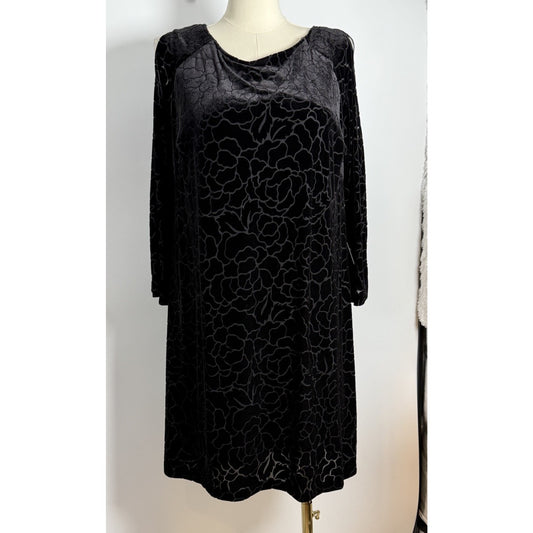 Adrianna Papell 18W NWT Dress Black Velvet Burnout Cold Shoulder Shift Lined⁠