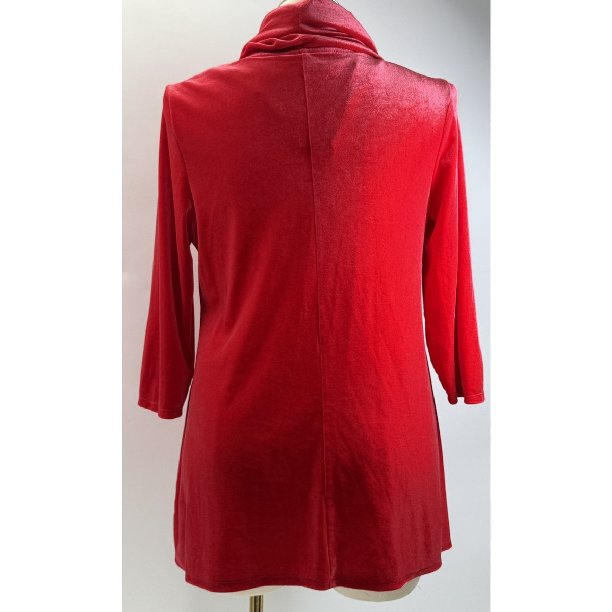 Kim Rogers Red Velvet Tunic Top Large Cowl Neck Stretch Holiday Glam Soft Goth