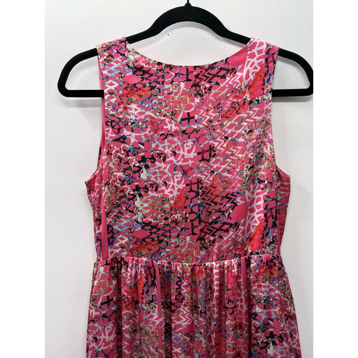 Cynthia Rowley Pink Multicolor Print High Low Dress Womens Size 8 V Neck