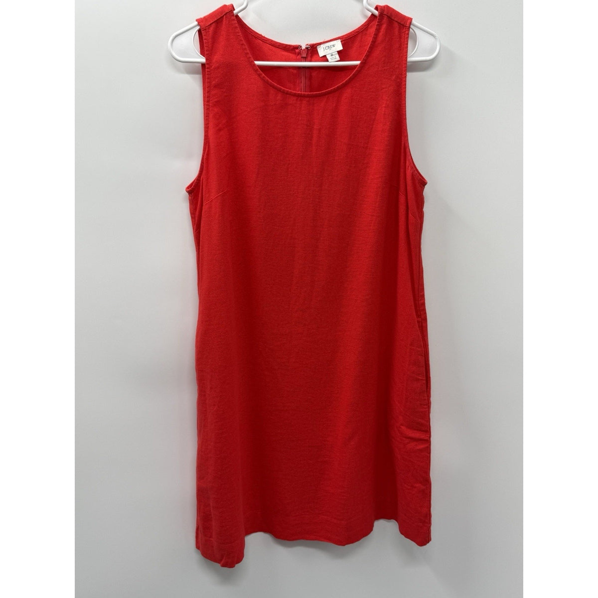 J.Crew Linen Blend Shift Dress Red Sleeveless Back Zip Size 6 Women’s Pockets