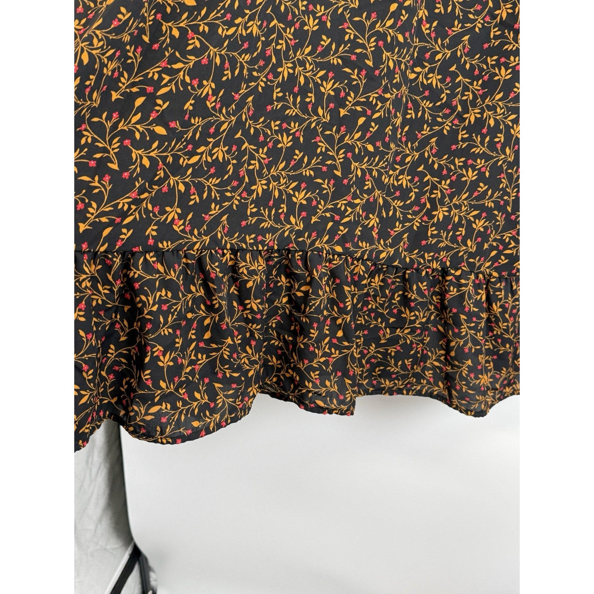 Old Navy Georgette Swing XL Black Floral Dress Midi Peasant Boho, Long Sleeve