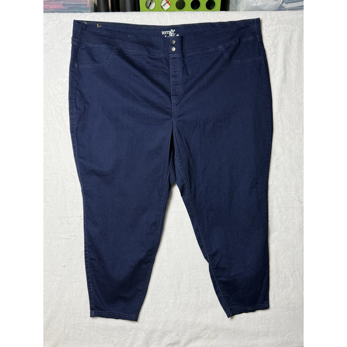 Terra & Sky 5X Pull On Blue 28” Inseam Jegging Jeans Plus Sz Faux Pocket 32W-34W