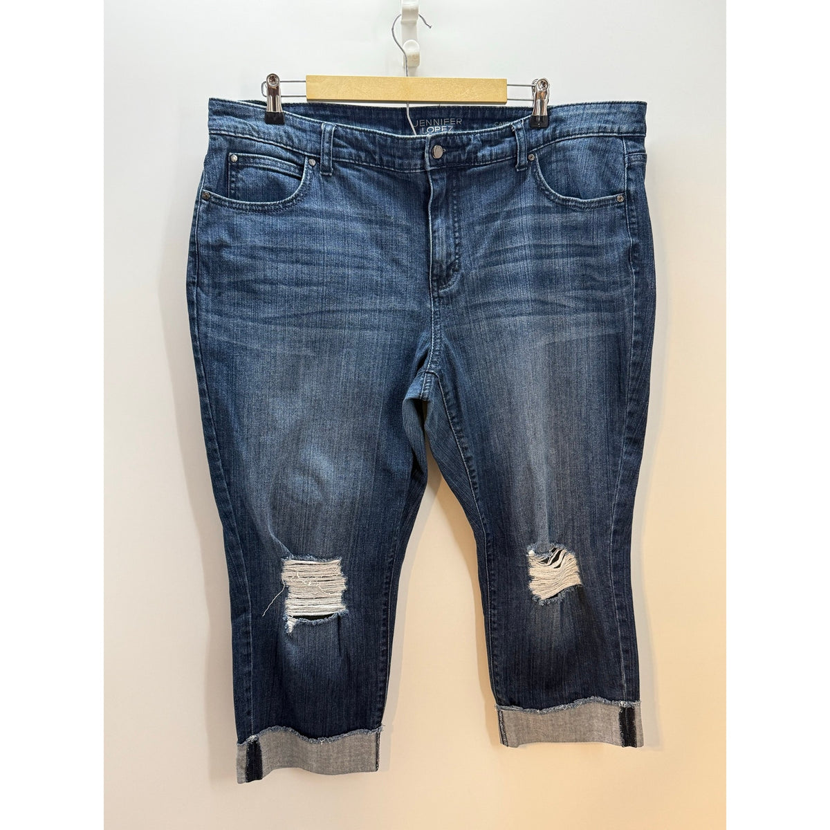 JLo Blue Jean Denim Cuff Pants 5 Pocket Distressed Women’s Size 18W