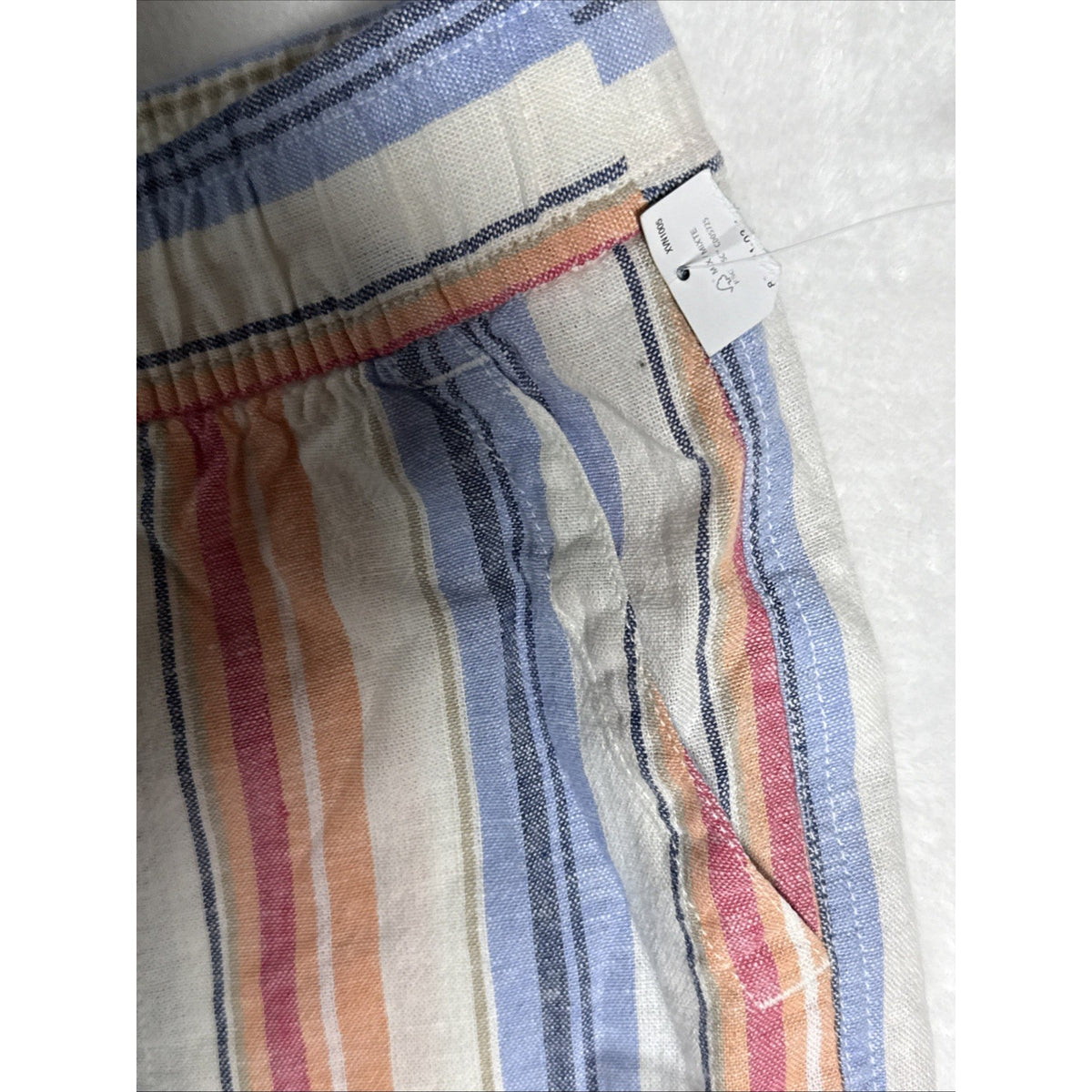 Gap Linen Blend Stripe Pull On High Rise Shorts Size XL White Peach blue Pink,wo