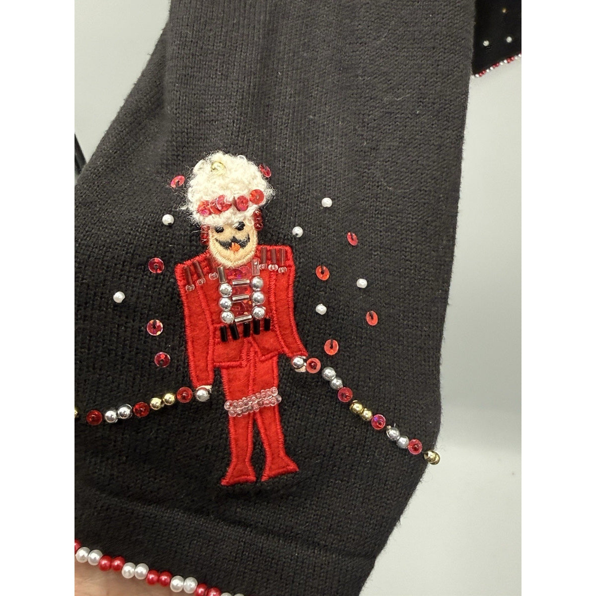 Just B XL Christmas Cardigan Nutcracker Angel Beaded Sequin Holiday Sweater