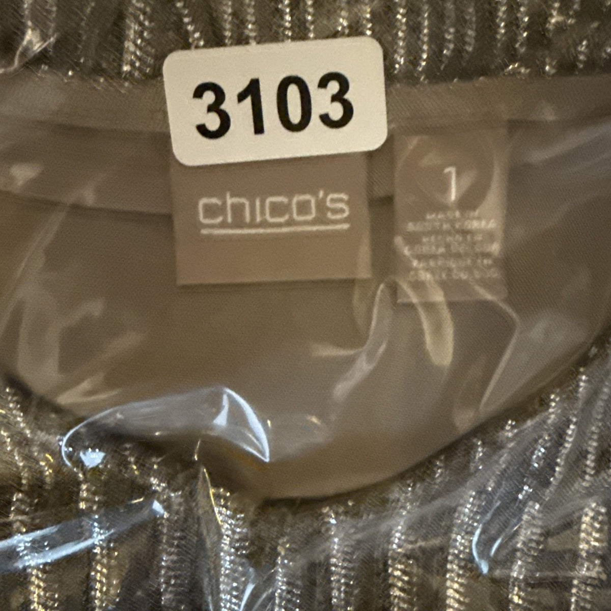 Chico's Women's Shimmer Metallic Tunic Top V-Neck 3/4 Sleeves Size 1 Medium 8