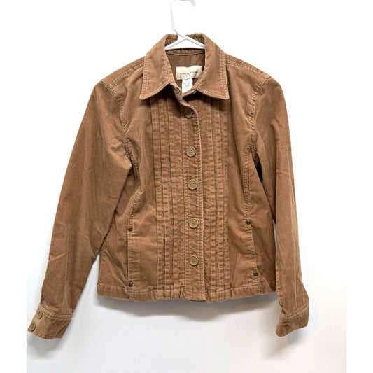 Jones New York Petite PM Brown Button Jacket Stretch Pockets Collared