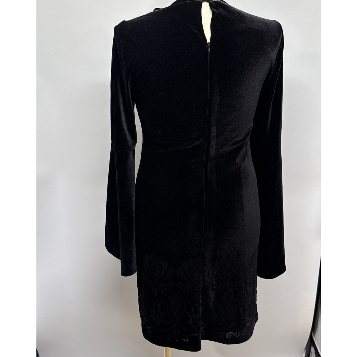 The Limited Medium Black Velvet Bell Sleeve Dress Burnout Damask Boho Cocktail