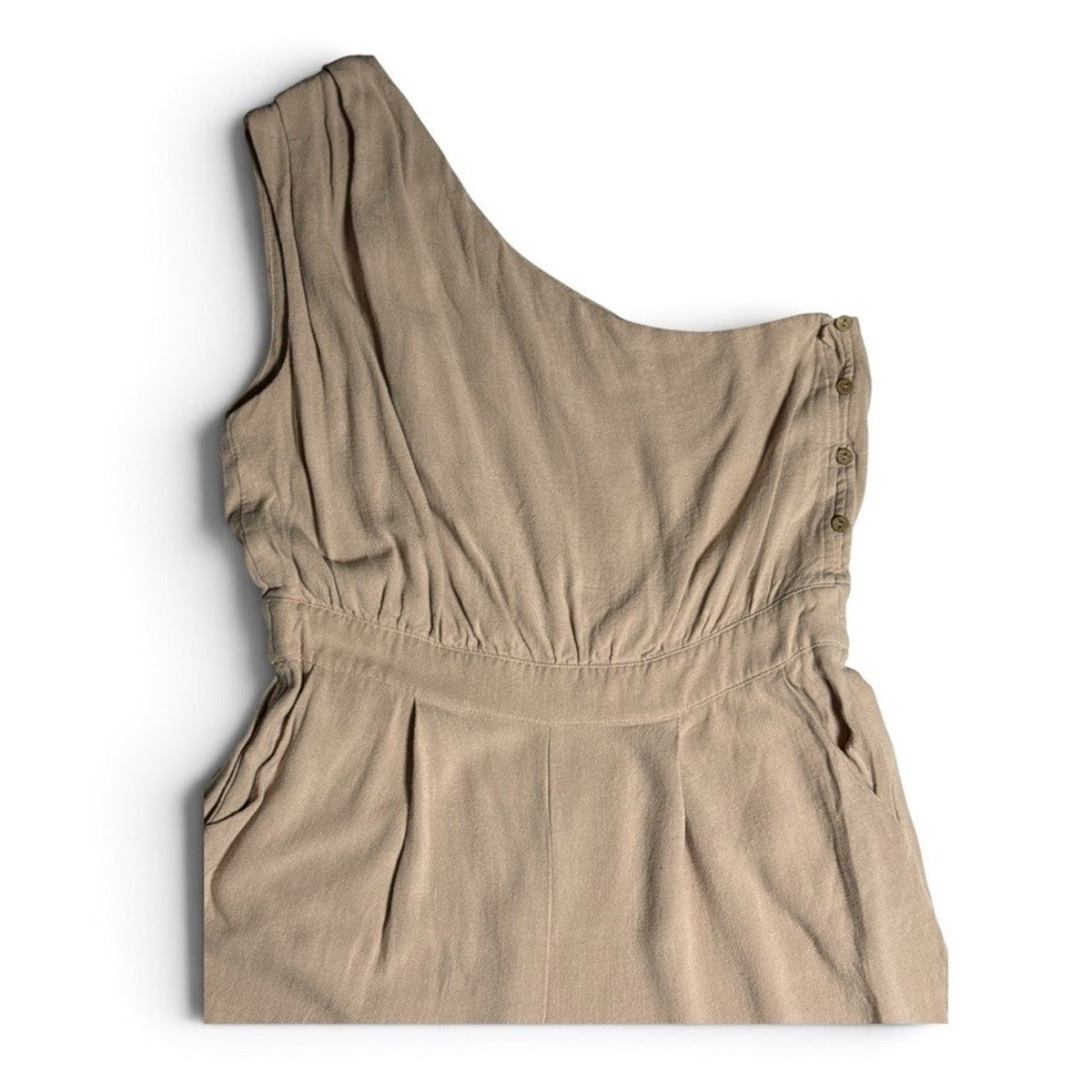 HEYSON Women L One Shoulder Wide Leg Jumpsuit Beige Taupe Boho Minimalist